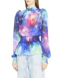 Versace Jeans Couture Space Printed Chiffon Peplum Blouse at Neiman Marcus