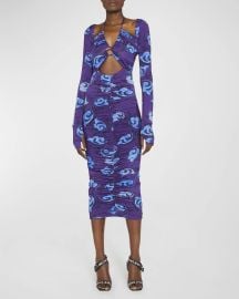 Versace Jeans Couture Twig Print Halter Midi Dress at Neiman Marcus