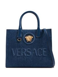 Versace La Medusa Denim Tote Bag Blue at Farfetch