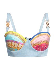 Versace La Vacanza Mixed Media Baroque Print Bustier Top at Yoox