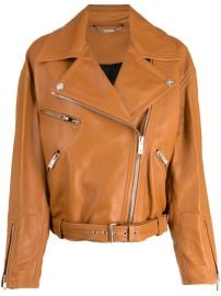 Versace Leather Biker Jacket Brown at Farfetch