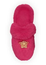 Versace Logomania Faux Fur Slippers at Bergdorf Goodman