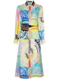 Versace Long-sleeve Patterned Belted Silk Shirt Dress - Farfetch at Farfetch