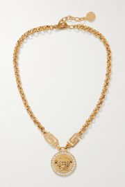 Versace Medusa gold tone Swarovski crystal necklace at Net a Porter