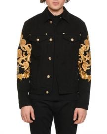 Versace Men  x27 s Baroque-Print Denim Jacket at Neiman Marcus