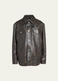 Versace Mens Crackled Leather Caban Coat - Bergdorf Goodman at Bergdorf Goodman