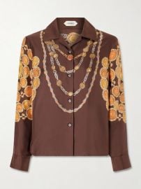 Versace Printed Silk Twill Shirt in Chocolate Amber at Net a Porter