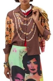 Versace Printed Silk Twill Shirt in Chocolate Amber at Nordstrom