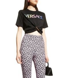 Versace Rainbow Logo Safety Pin Crop T Shirt at Neiman Marcus