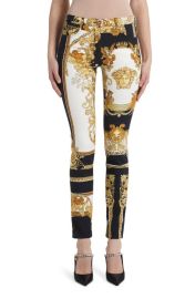 Versace Renaissance Print Skinny Jeans in Black Gold White Size 25 at Nordstrom