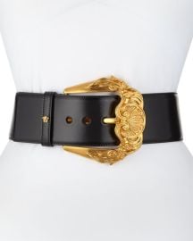 Versace Runway Wide Leather Belt w Golden Buckle at Neiman Marcus