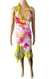 Versace SS 2004 Runway Floral Print Ruffle Plunging Neckline Low Back Dress at 1stDibs at 1st Dibs