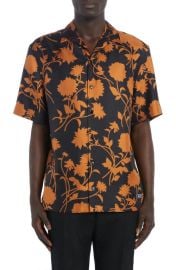 Versace Short Sleeve Silk Twill Button-Up Shirt at Nordstrom