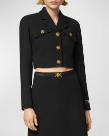 Versace Single-Breasted Stretch Crepe Crop Informal Jacket at Neiman Marcus