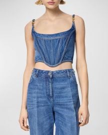 Versace Stone-Washed Denim Crop Corset Top at Neiman Marcus