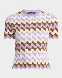 Versace Wave Compact Stretch Viscose Short-Sleeve Sweater at Neiman Marcus