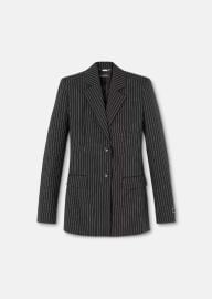 Versace Womens Pinstriped Single-Breasted Blazer in Black Versace US at Versace