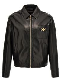 Versace Zip Up Leather Jacket at Cettire