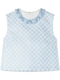 Versace checkerboard-print Beaded Crop Top Blue at Farfetch
