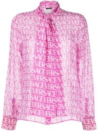 Versace logo-print Pussybow Blouse - at Farfetch