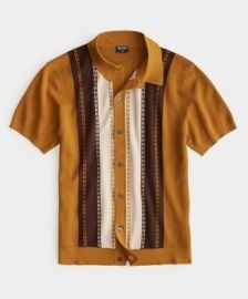 Vertical Stripe Full Placket Polo in Old Gold at Todd Snyder