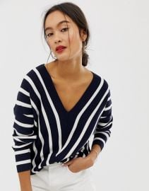 Vertical Stripe Wide V Neck Sweater by Only at Asos