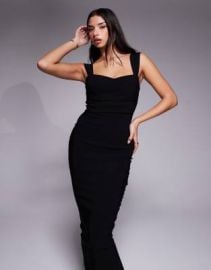 Vesper bengaline sweetheart neckline ruched front midaxi dress in black at ASOS