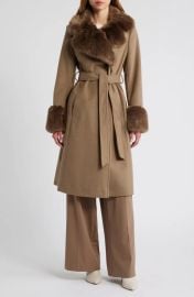 Via Spiga Belted Faux Fur Trim Coat at Nordstrom