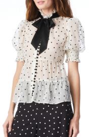 Vicky Polka Dot Tie Neck Silk Blend Blouse at Nordstrom