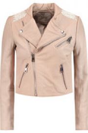 Vicky cotton-trimmed leather biker jacket at The Outnet