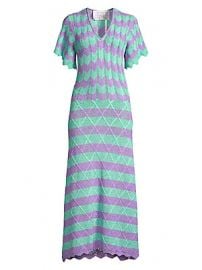 Victor Glemaud - Short-Sleeve Striped Scalloped Crochet Midi Dress at Saks Fifth Avenue