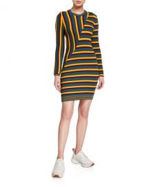 Victor Glemaud Multi-Stripe Long-Sleeve Dress at Neiman Marcus