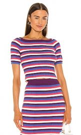 Victor Glemaud Varigated Rib Top in Blue Multi Stripe at Revolve