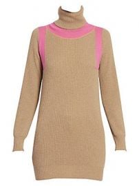 Victoria Beckham - Contrast Panel Ribbed Cashmere Turtleneck Sweater at Saks Fifth Avenue