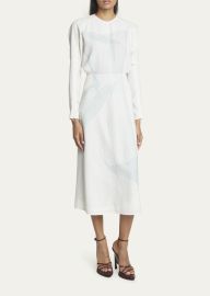 Victoria Beckham Abstract Long Dolman-Sleeve Midi Dress - at Bergdorf Goodman