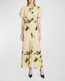 Victoria Beckham Abstract-Print Short-Sleeve Drape-Shoulder Maxi Dress at Neiman Marcus