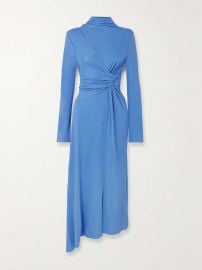 Victoria Beckham Asymmetric Twist front Jersey Midi Dress at Net a Porter