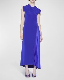 Victoria Beckham Cap Sleeve Midi Dress w Pleated Detail at Neiman Marcus