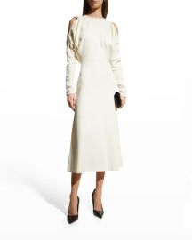 Victoria Beckham Cold-Shoulder Dolman-Sleeve Midi Dress at Neiman Marcus