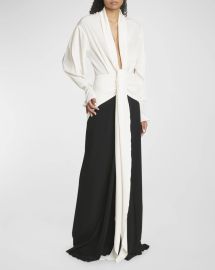 Victoria Beckham Contrast Gown with Tie Detail at Neiman Marcus