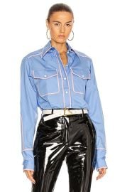 Victoria Beckham Contrast Piping Shirt in Oxford Blue  FWRD at Forward