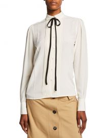 Victoria Beckham Contrast Ties Pleated Front Silk Shirt at Neiman Marcus