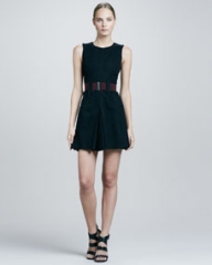 Victoria Beckham Denim Belted Center-Pleat Dress at Neiman Marcus