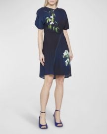 Victoria Beckham Floral Degrade-Print Paneled Cap-Sleeve Dress at Neiman Marcus