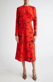 Victoria Beckham Floral Long Sleeve Crepe Midi Dress at Nordstrom