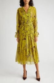 Victoria Beckham Floral Long Sleeve Pleated Georgette Dress at Nordstrom