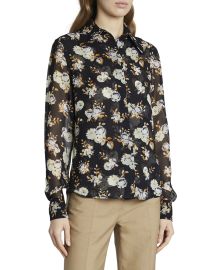 Victoria Beckham Floral Print Club Collar Fitted Button Down Shirt at Neiman Marcus