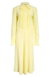 Victoria Beckham Frill Long Sleeve Silk Midi Shirtdress in Lemon  at Nordstrom