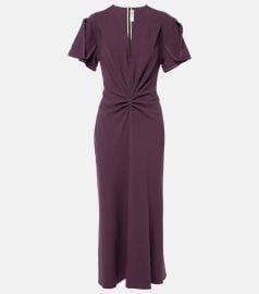 Victoria Beckham Gathered Cr pe V Neck Midi Dress at Mytheresa