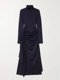 Victoria Beckham Gathered Draped Jersey Turtleneck Midi Dress at Net a Porter
